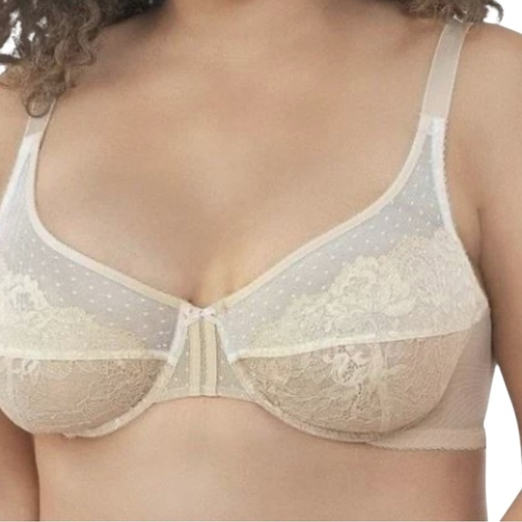 44C Vanity Fair Lift Full Figure Sheer Lace Bra 76112 Nude Color Underwire - Picture 1 of 7